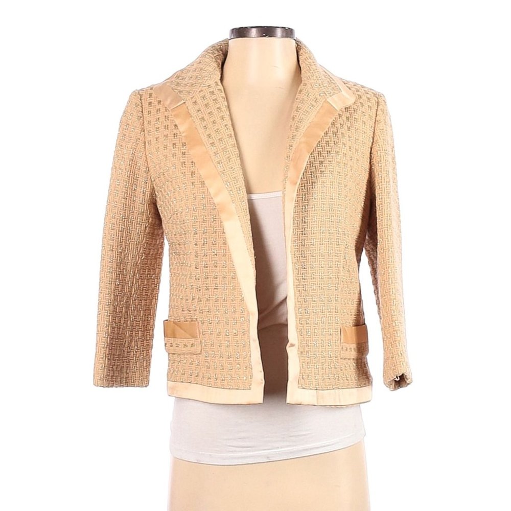 217 MILLY OF NY Champagne Metallic Gold Tweed Wool Cropped Jacket Blazer sz 4